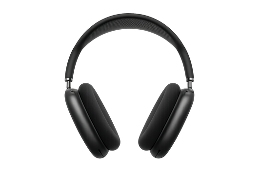 Imagen de los AirPods Max negros desde ángulo frontal con fondo transparente