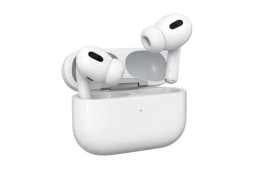 Imagen de los AirPods Pro 2 desde ángulo 3/4 con fondo transparente