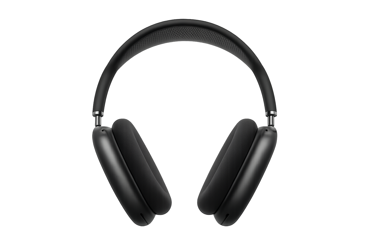 Imagen de los AirPods Max negros desde ángulo frontal con fondo transparente