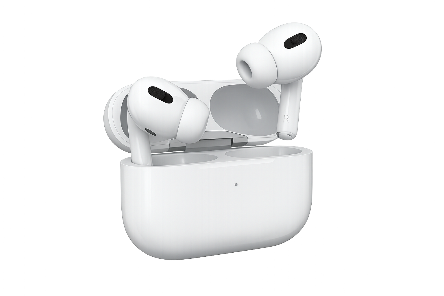Imagen de los AirPods Pro 2 desde ángulo 3/4 con fondo transparente